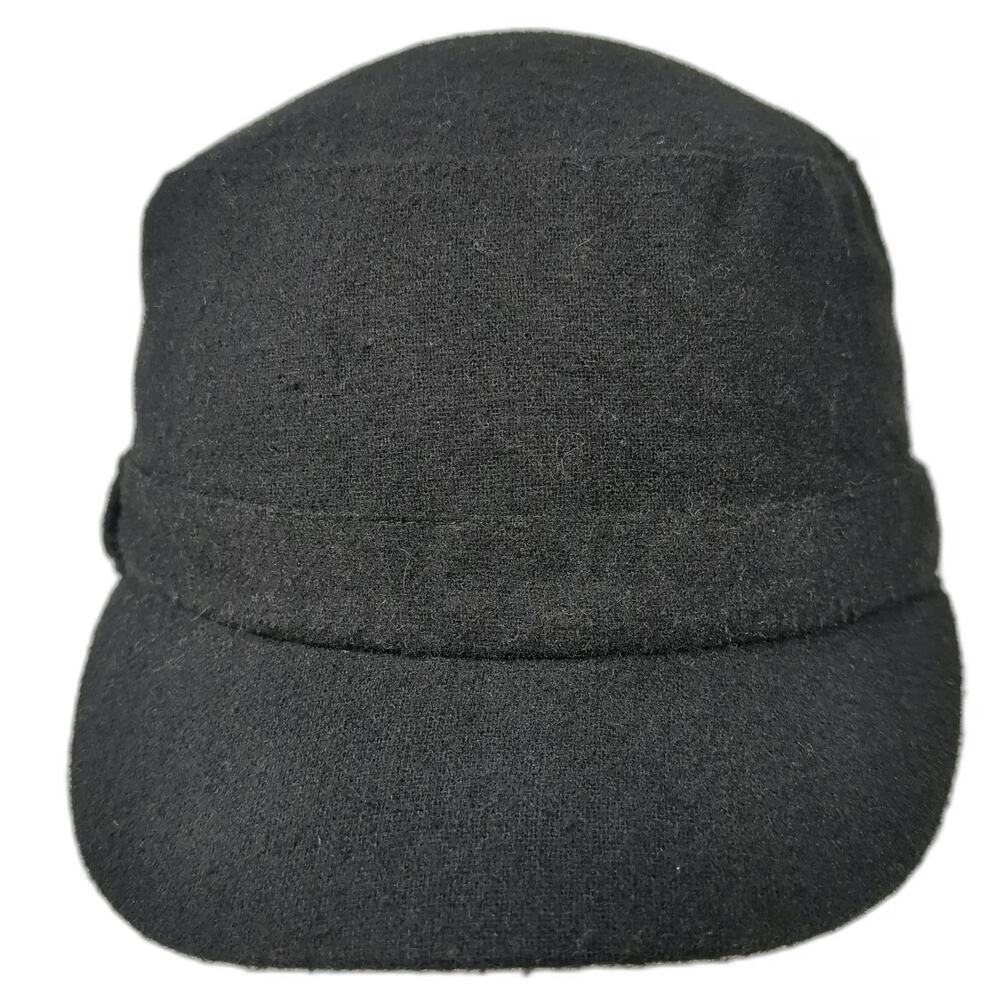 Universal Thread Army Cap Black One Size Wool Blend Elastic Back Cadet Hat Solid